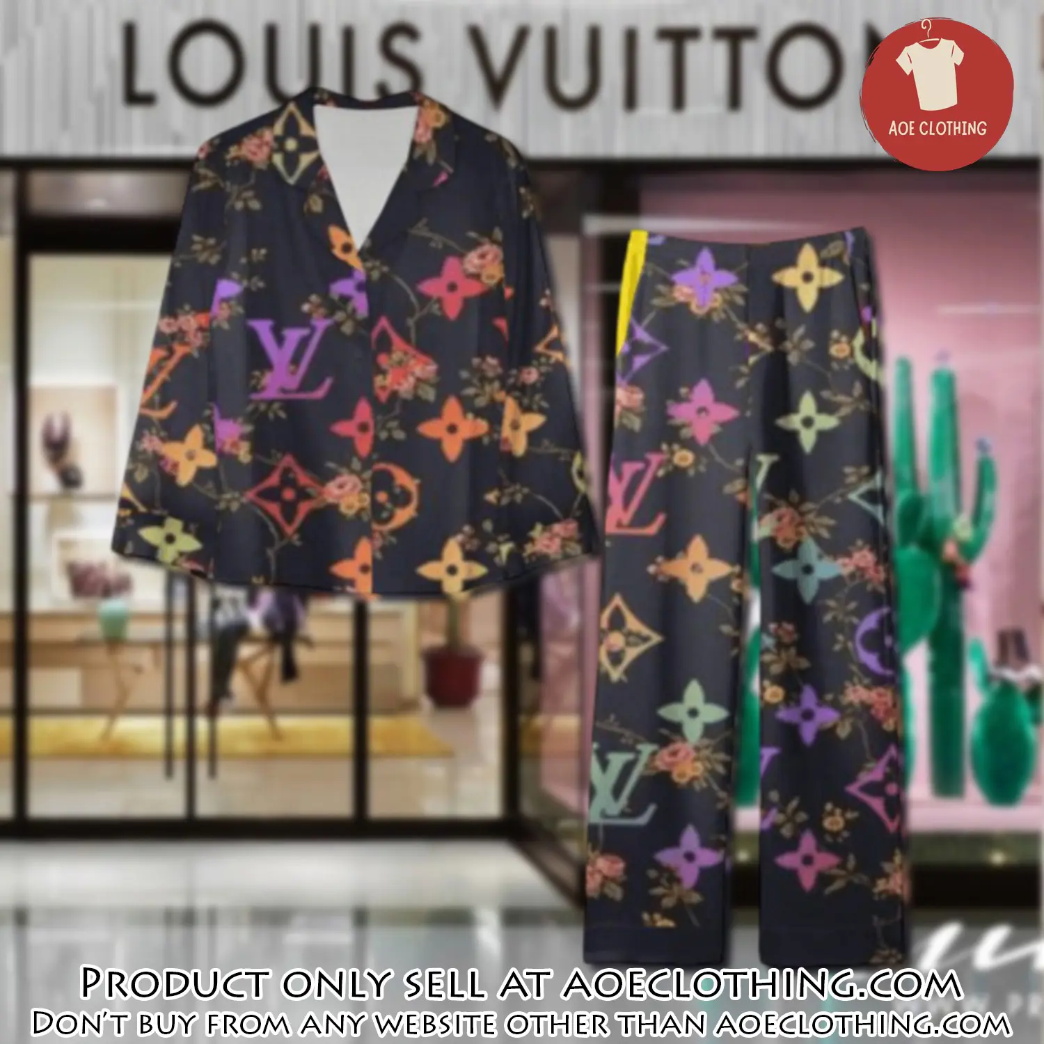Trending luxury lv satin pajama set pjs1084 aoe2550711